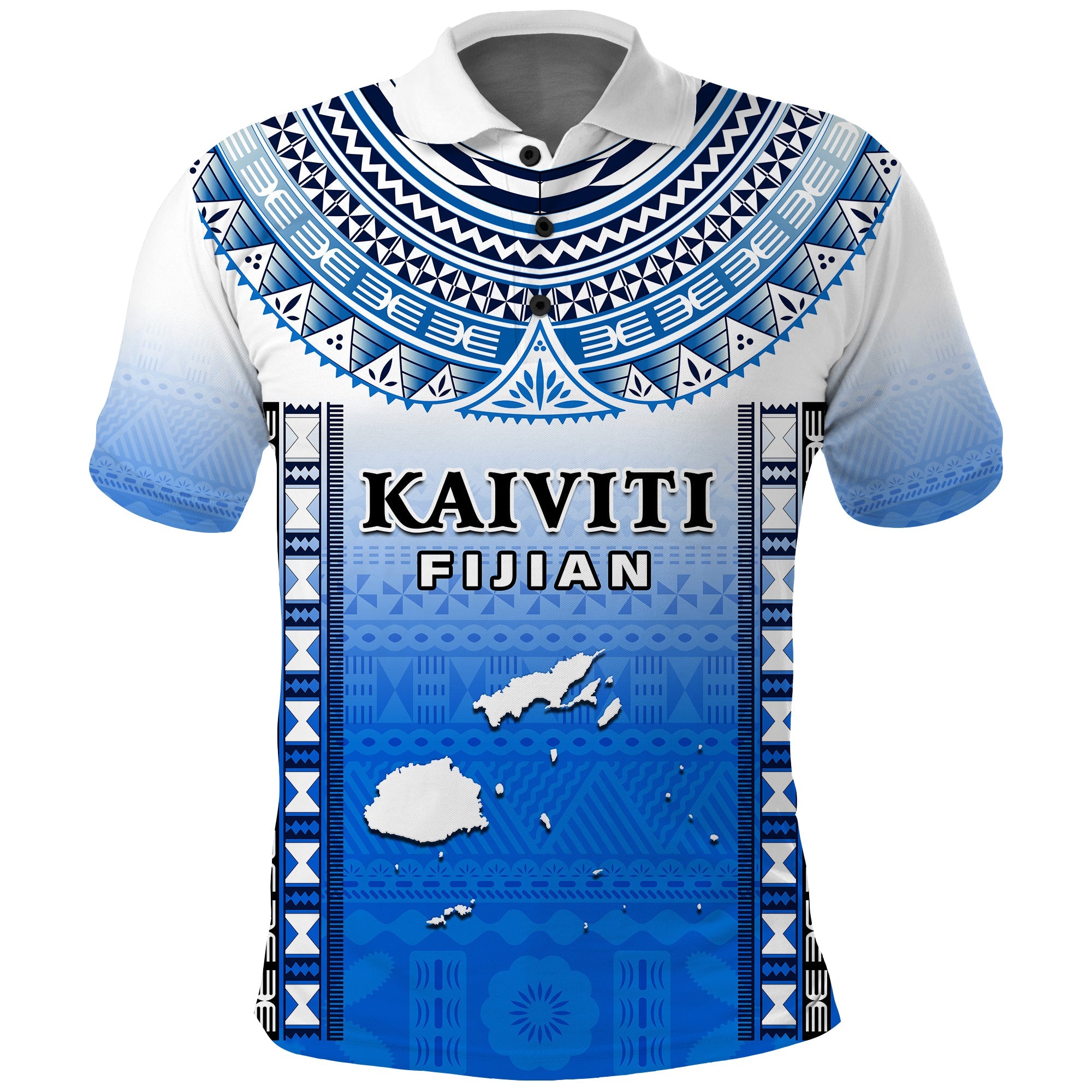 Fiji Polo Shirt Kaiviti Fijian Special Tapa Pattern LT14 Adult Blue - Polynesian Pride