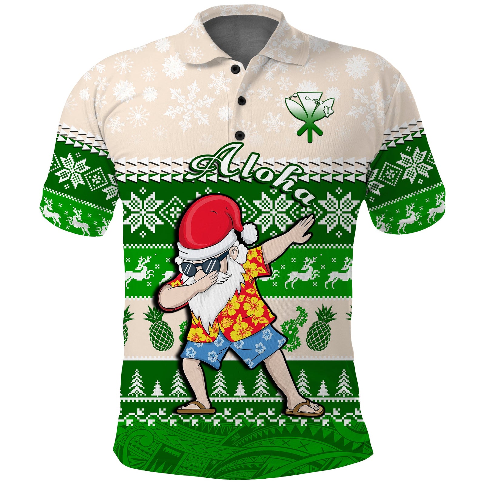 Hawaii Mele Kalikimaka Polo Shirt Dabbing Santa Green Merry Christmas LT14 Green - Polynesian Pride