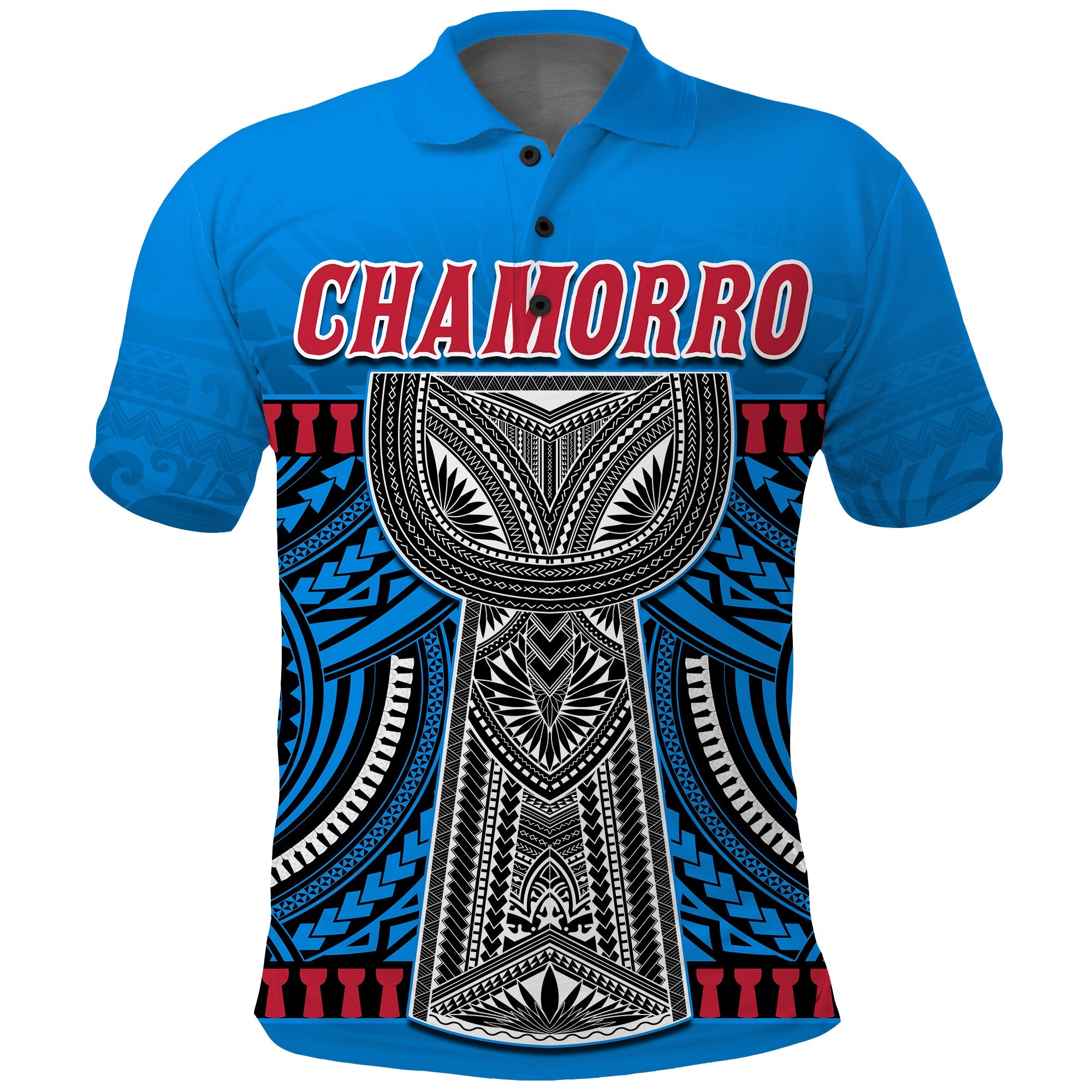 Guam Chamorro Polo Shirt Latte Stone Blue Polynesian Haligi LT13 Blue - Polynesian Pride