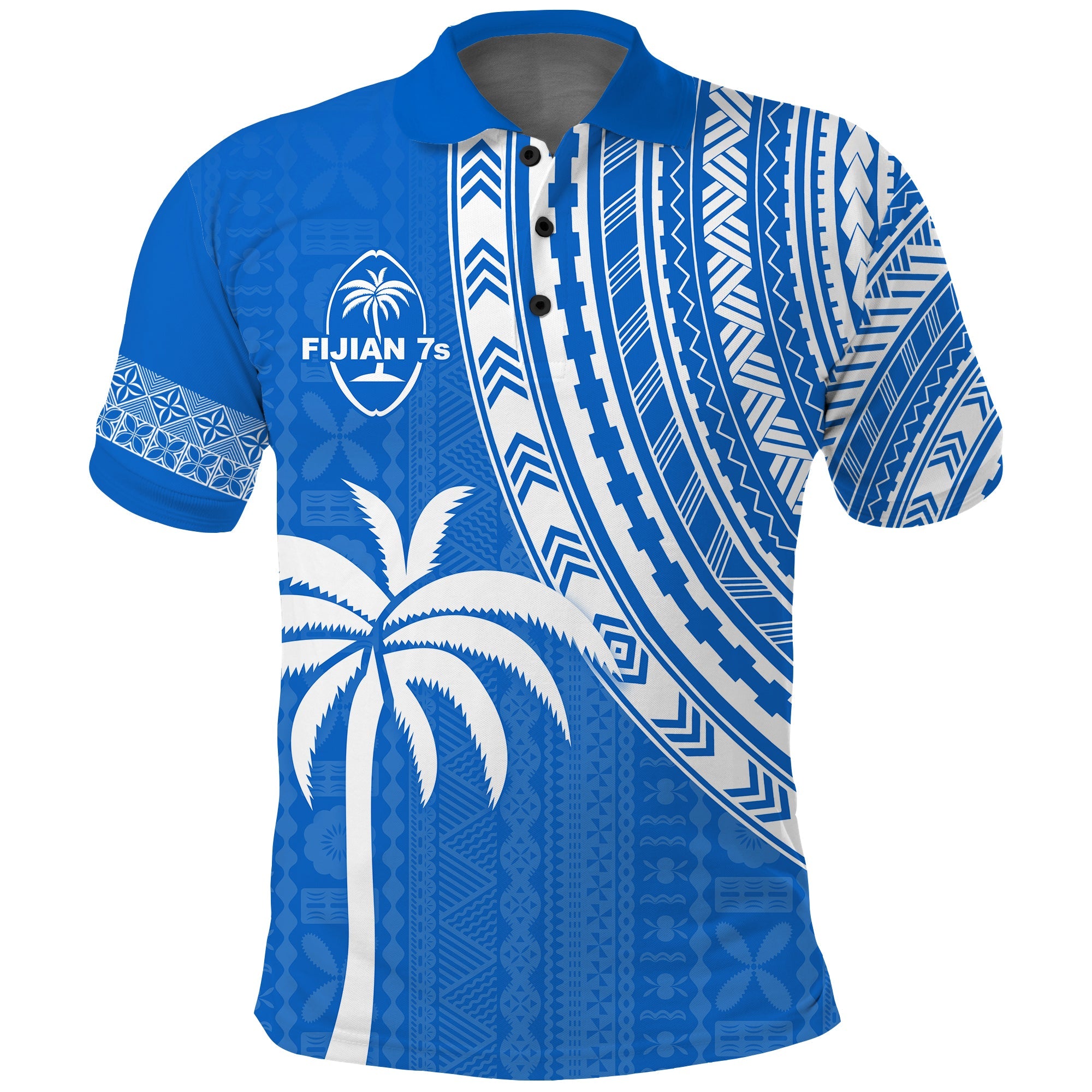 Fiji Rugby Sevens Polo Shirt Fijian 7s Tapa Polynesian Blue Ver.01 LT13 Blue - Polynesian Pride
