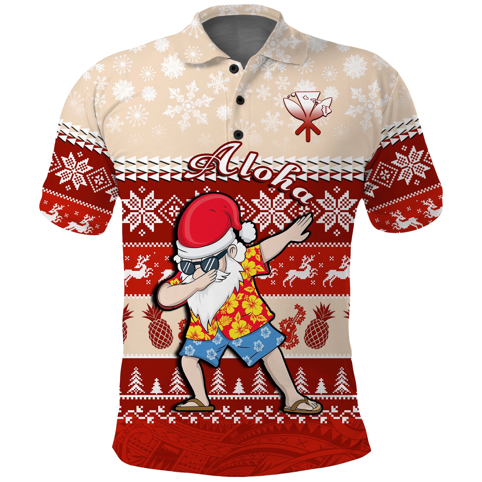 Hawaii Mele Kalikimaka Polo Shirt Dabbing Santa Red Merry Christmas LT14 Red - Polynesian Pride