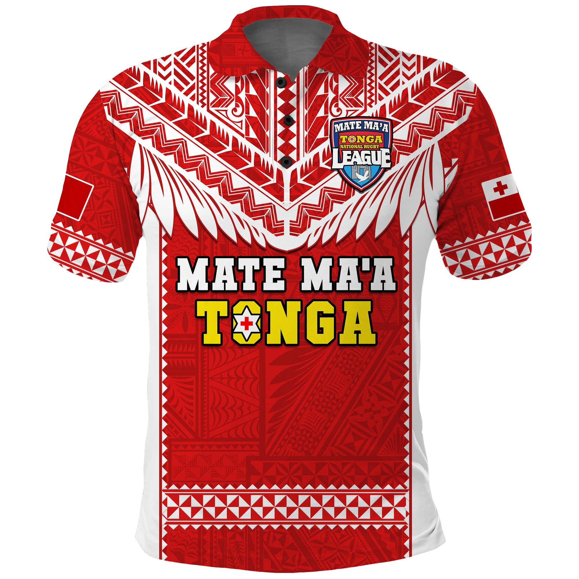 Tonga Rugby Polo Shirt Mate Maa Tonga Pacific Ngatu White LT14 Red - Polynesian Pride