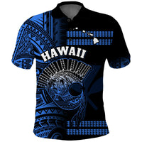 Hawaii Polo Shirt Kakau Warrior Helmet Gradient Blue Polynesian LT14 Blue - Polynesian Pride