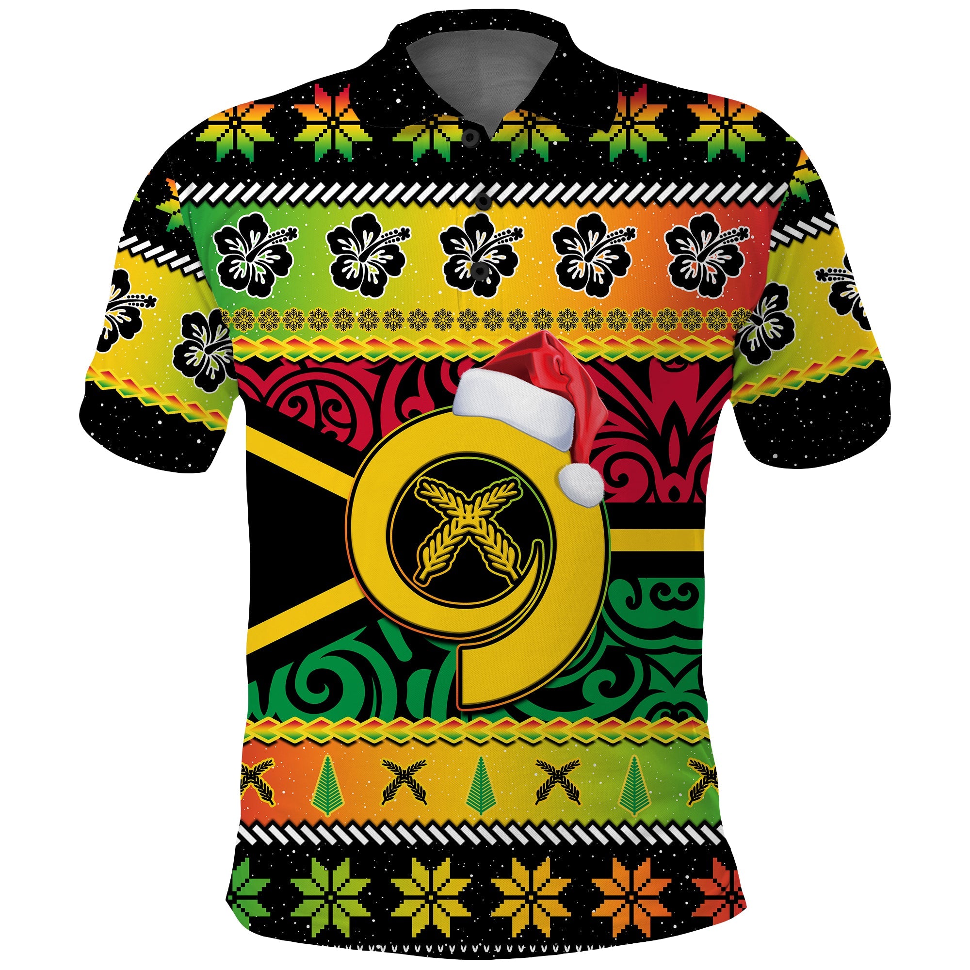 Vanuatu Christmas Polo Shirt Pig Tusk Polynesian Joyeux Noel Flag Art LT14 Adult Reggae - Polynesian Pride