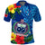 Samoa Polo Shirt Coat Of Arms Mix Tropical Flowers LT14 Blue - Polynesian Pride