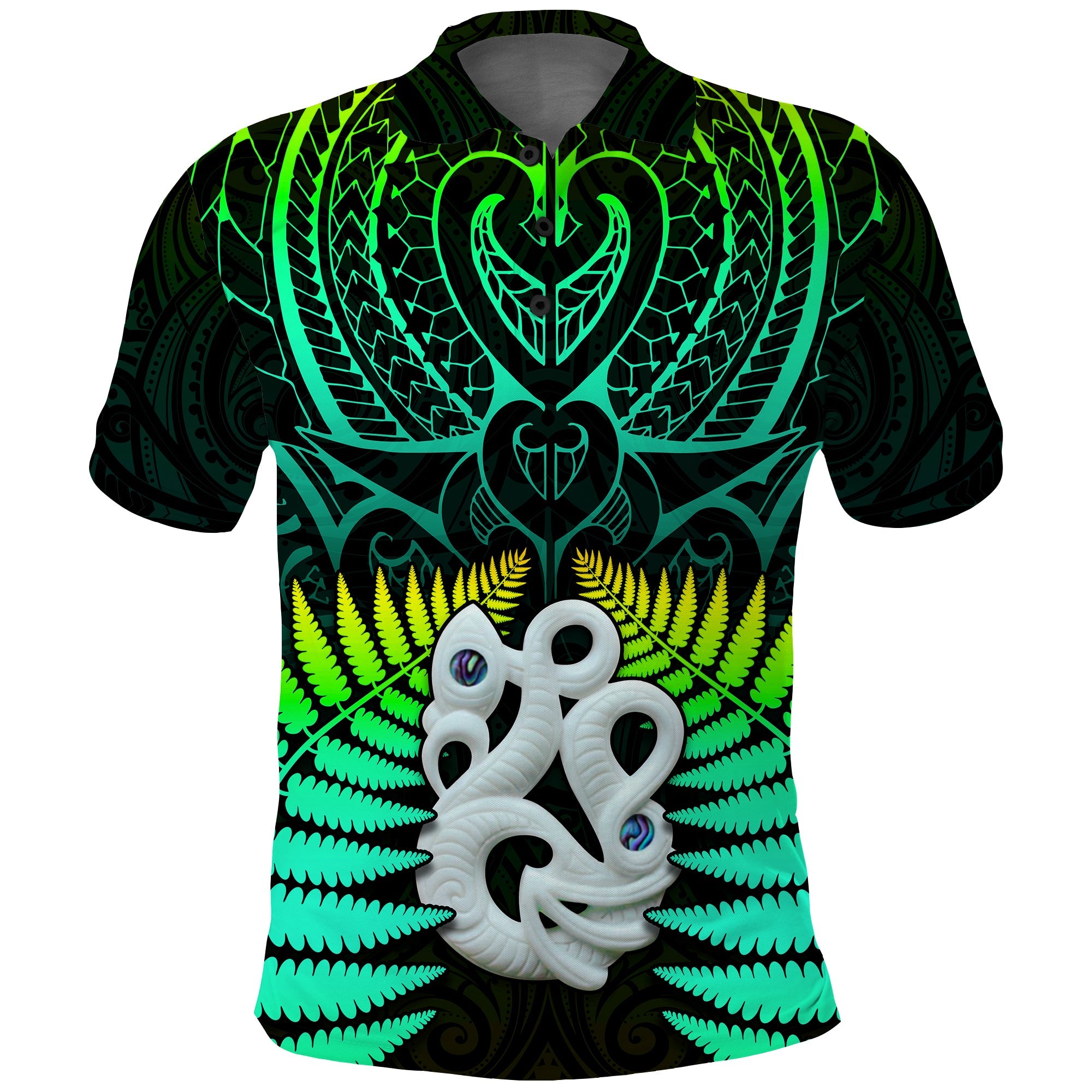 New Zealand Polo Shirt Aotearoa Fern Hei Tiki Green Style LT13 Green - Polynesian Pride