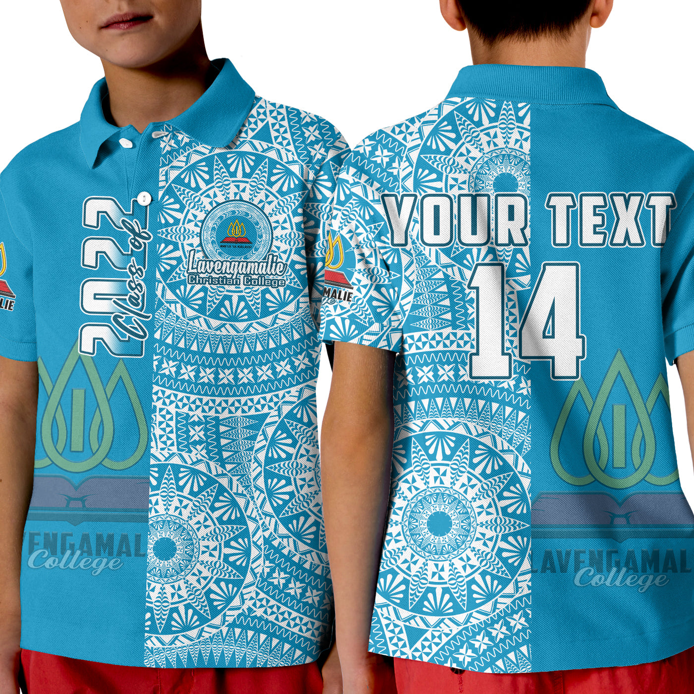 (Custom Personalised) Lavengamalie Tonga College Polo Shirt KID Class Of Year Tongan Ngatu Pattern LT14 Kid Blue - Polynesian Pride