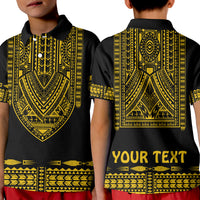Custom Polynesian Polo Shirt Dashiki With Polynesian Tattoo Royal Golden Version LT14 Kid Black - Polynesian Pride