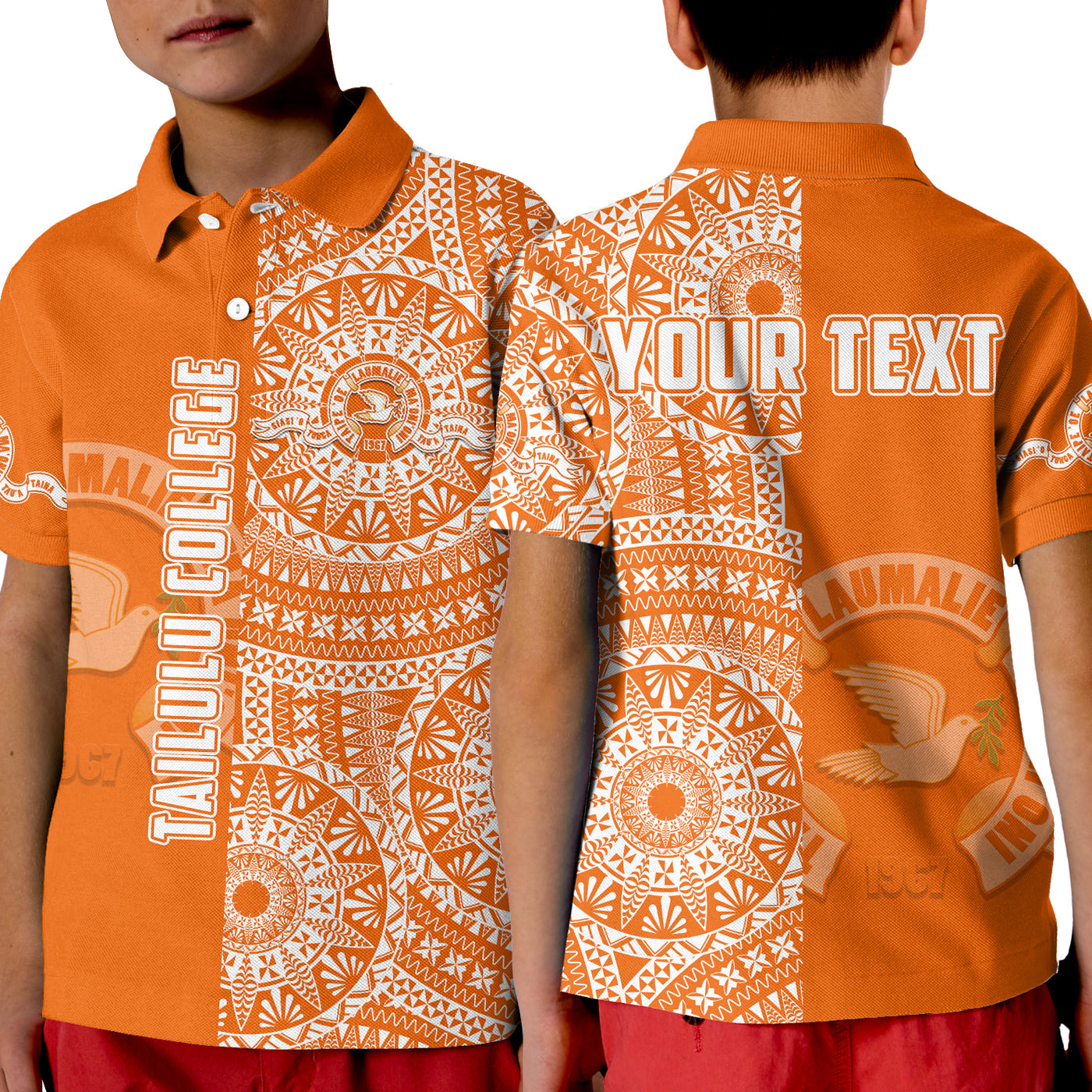 (Custom Personalised) Tailulu Tonga College Polo Shirt KID Tongan Ngatu Pattern LT14 Kid Orange - Polynesian Pride