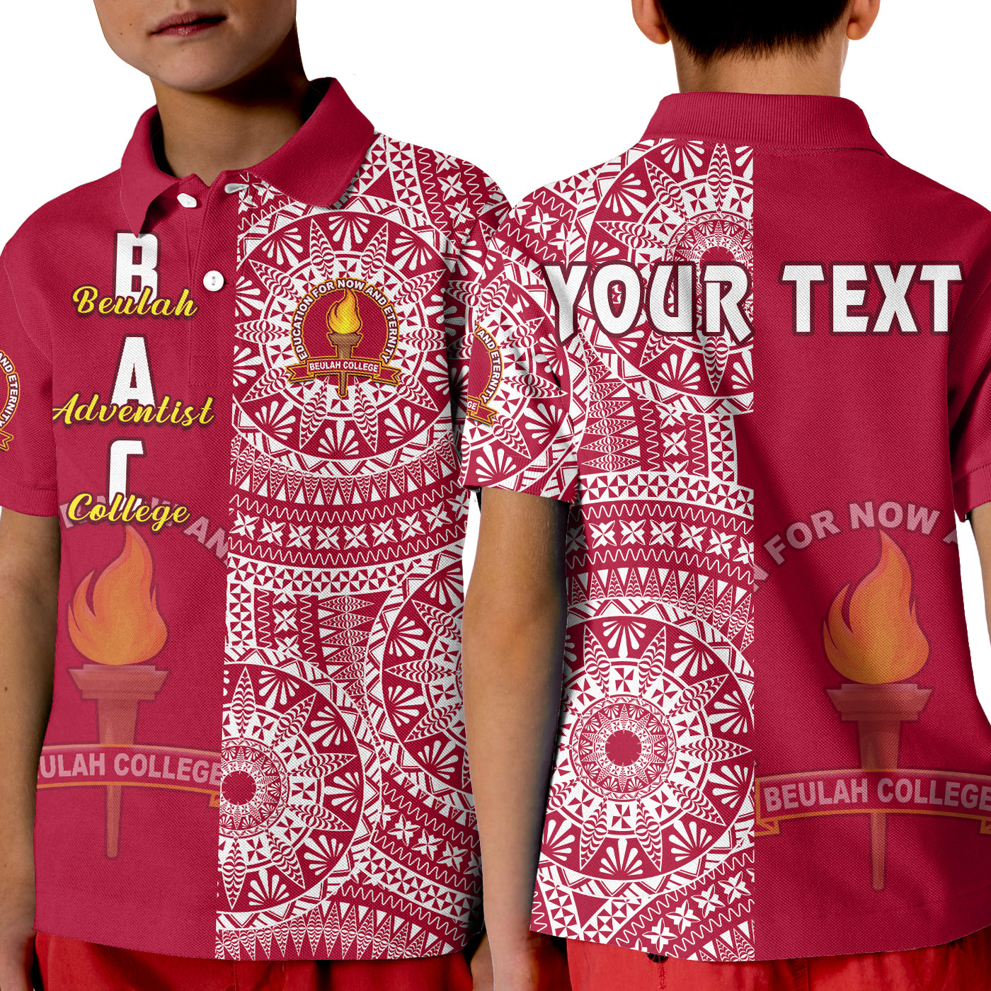 (Custom Personalised) Beulah Tonga College Polo Shirt KID Tongan Ngatu Pattern LT14 Kid Maroon - Polynesian Pride
