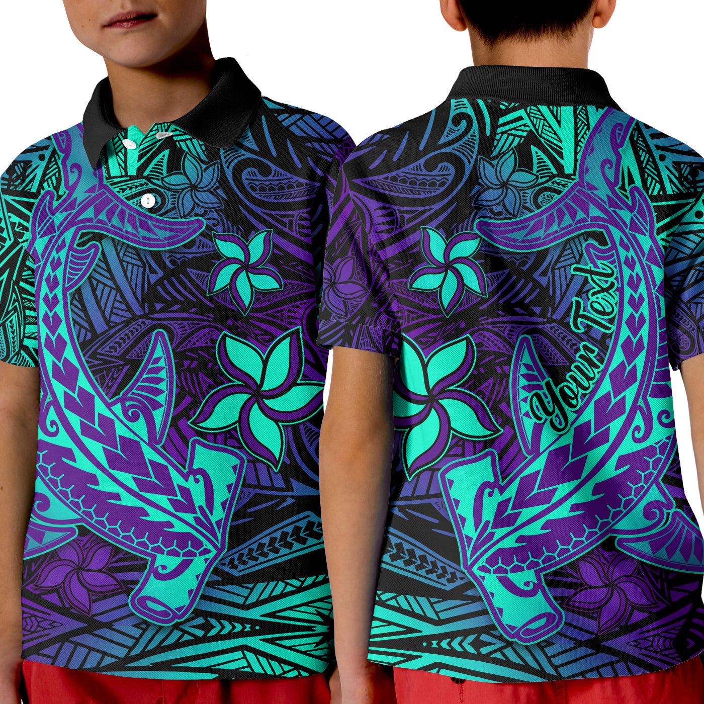 (Custom Personalised) Polynesian Polo Shirt KID Purple Paradise Hawaiian Tribal Hammerhead Shark LT14 Kid Purple - Polynesian Pride