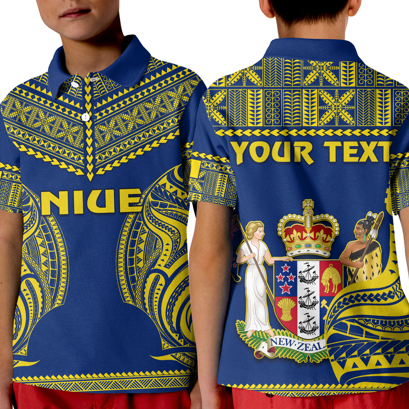 (Custom Personalised) Niue Polo Shirt KID Hiapo Mix Polynesian Happy Constitution Day LT14 Kid Blue - Polynesian Pride