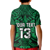 (Custom Text and Number) New Zealand Silver Fern Rugby Polo Shirt KID All Black Green NZ Maori Pattern LT13 - Polynesian Pride