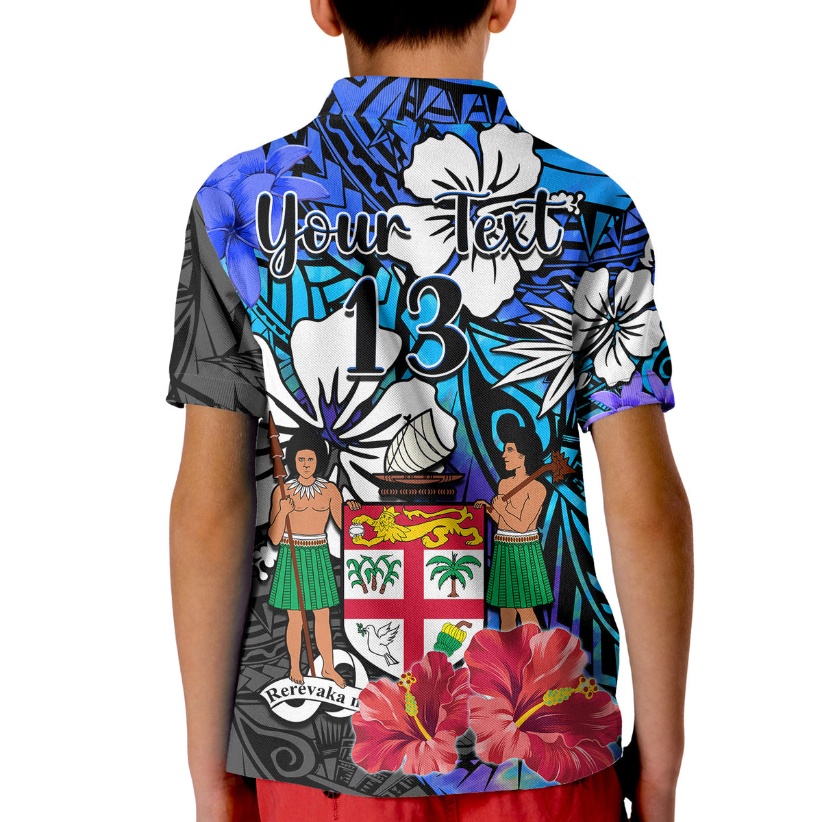 (Custom Text and Number) Fiji Tie Dye Polo Shirt Polynesian Blue Tribal Creative Tropical Flowers LT13 - Polynesian Pride