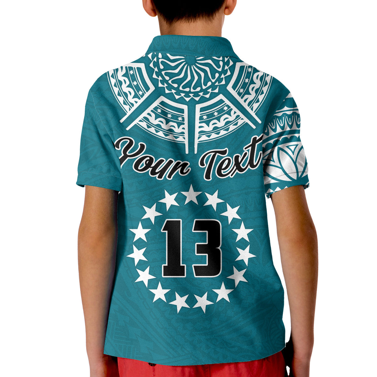 (Custom Text and Number) Cook Islands Tatau Polo Shirt KID Symbolize Passion Stars Version Blue LT13 - Polynesian Pride