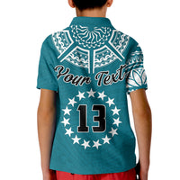 (Custom Text and Number) Cook Islands Tatau Polo Shirt KID Symbolize Passion Stars Version Blue LT13 - Polynesian Pride