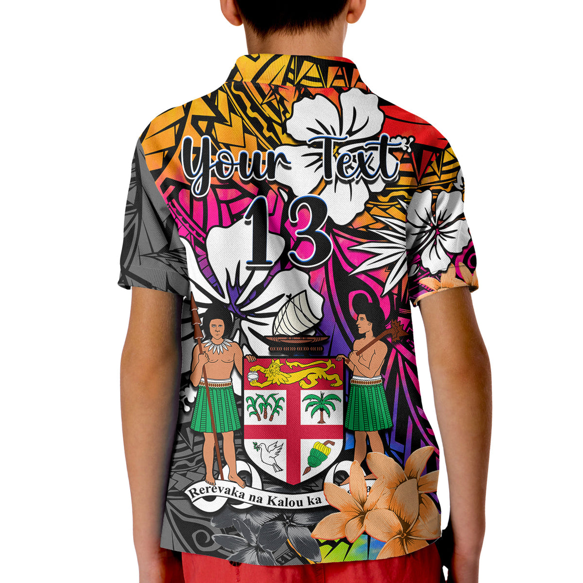 (Custom Text and Number) Fiji Tie Dye Polo Shirt Polynesian Tribal Creative Tropical Flowers LT13 - Polynesian Pride