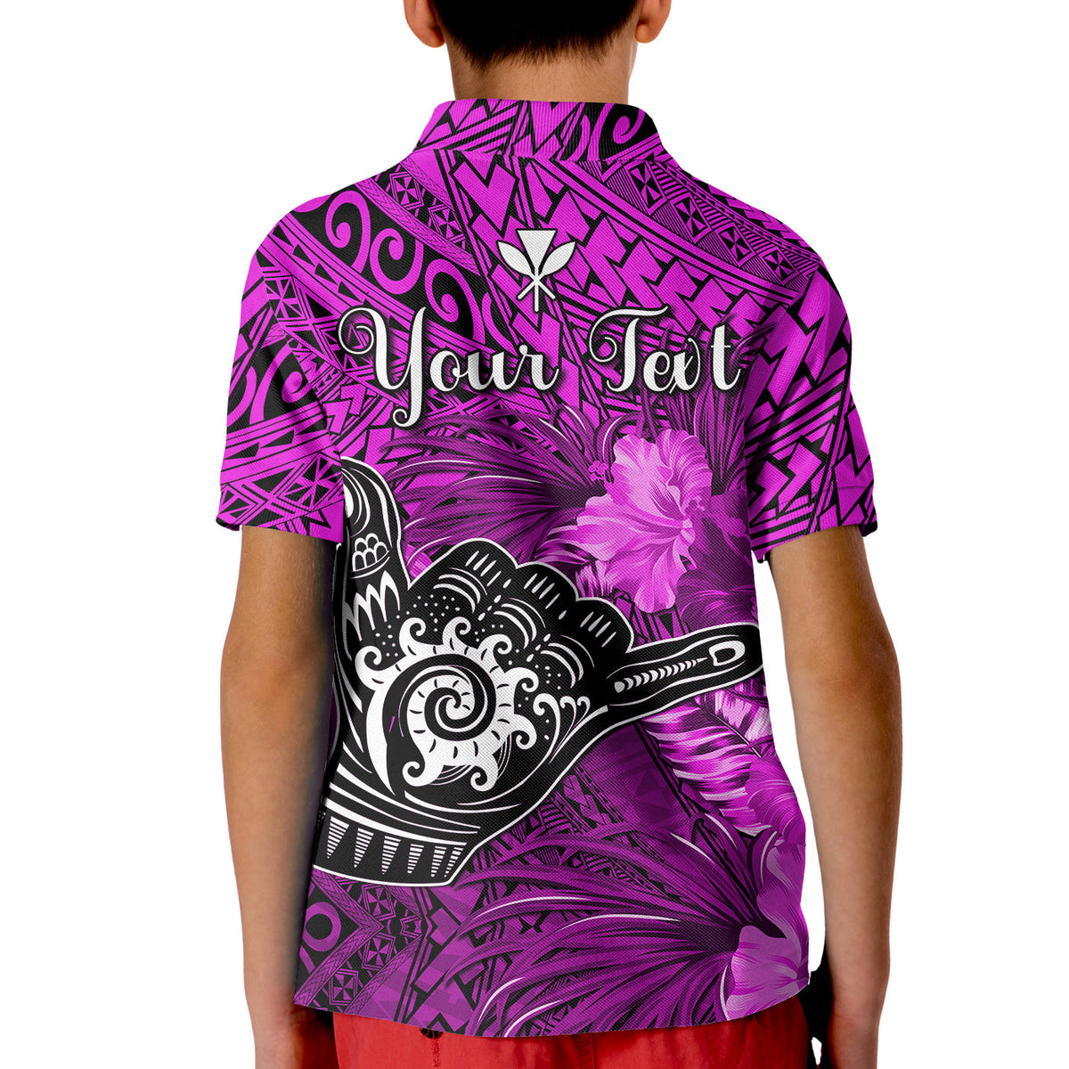 (Custom Personalised) The Shaka Hawaii Polo Shirt KID Tropical Flowers Purple Version LT13 - Polynesian Pride