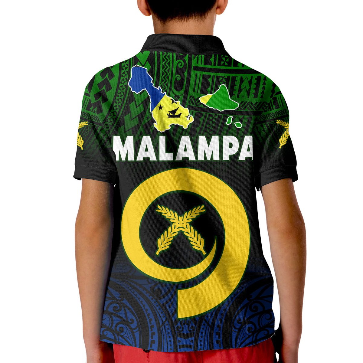 Malampa Province Polo Shirt KID Native Canoe Mix Vanuatu Pig Tusk Black Version LT14 - Polynesian Pride