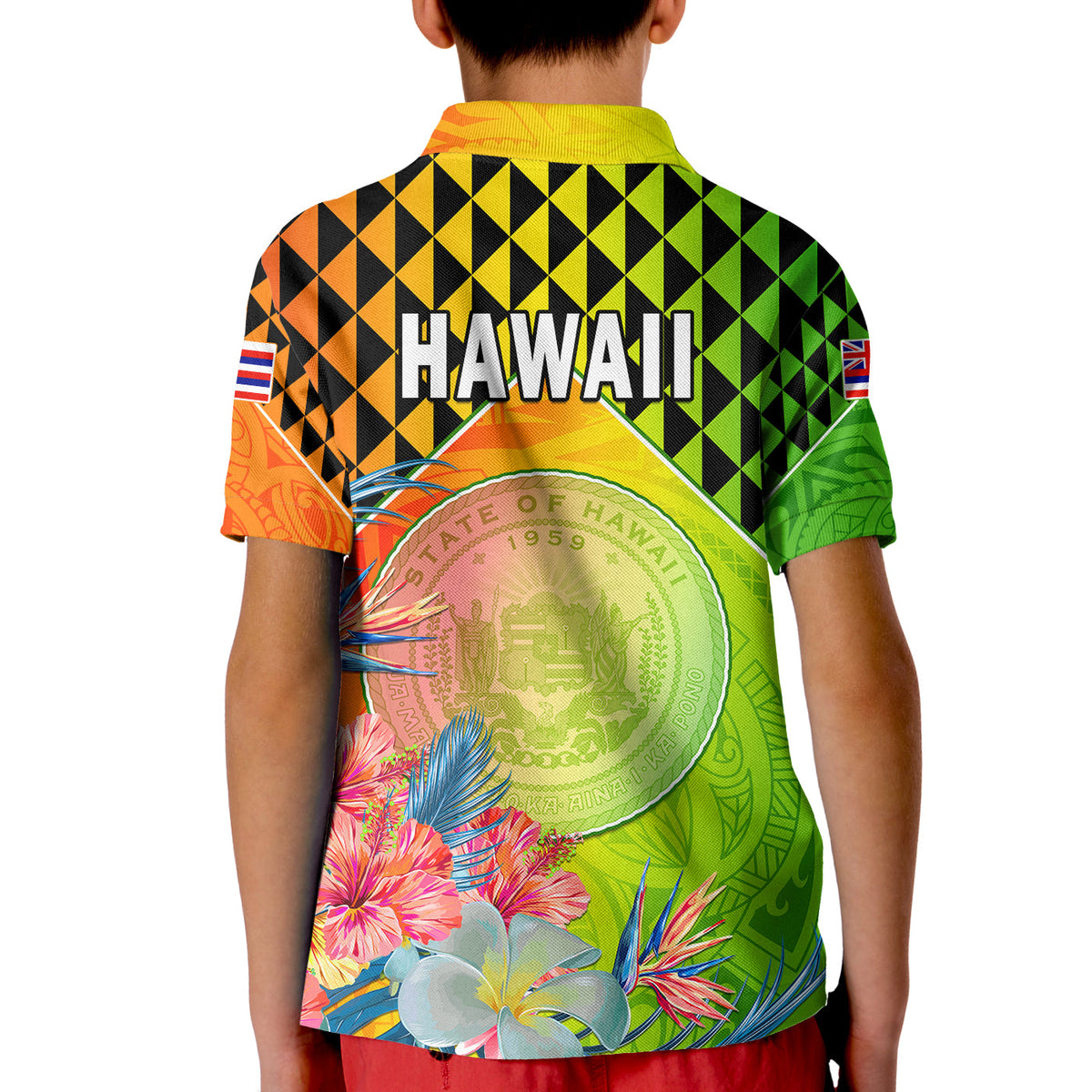 Happy Hawaii Fathers Day Polo Shirt KID Hawaiian Tribal Kanaka Maoli Hibiscus LT14 - Polynesian Pride