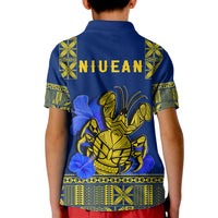 Niue Polo Shirt KID Happy Constitution Day Niuean Hiapo Crab With Map LT14 - Polynesian Pride