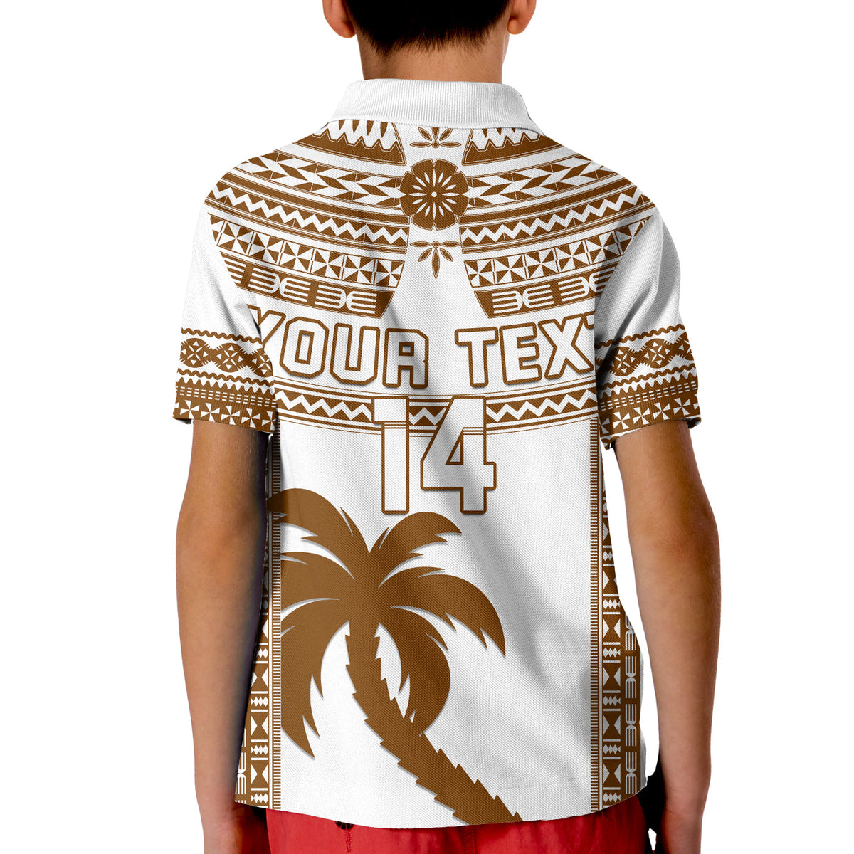Custom Text and Number Fiji Rugby Polo Shirt KID Pacific The Bati Brown Fijian Tapa LT14 - Polynesian Pride