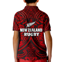 New Zealand Silver Fern Rugby Polo Shirt All Black Red NZ Maori Pattern LT13 - Polynesian Pride