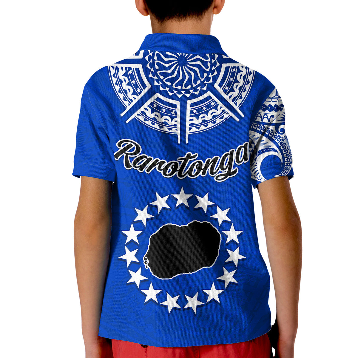 Rarotonga Cook Islands Polo Shirt KID Turtle and Map Style Blue LT13 - Polynesian Pride