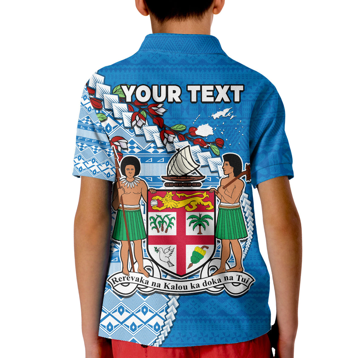 Custom Fiji Polo Shirt Vitian Drua Mix Tagimaucia Flower Blue Style LT14 - Polynesian Pride