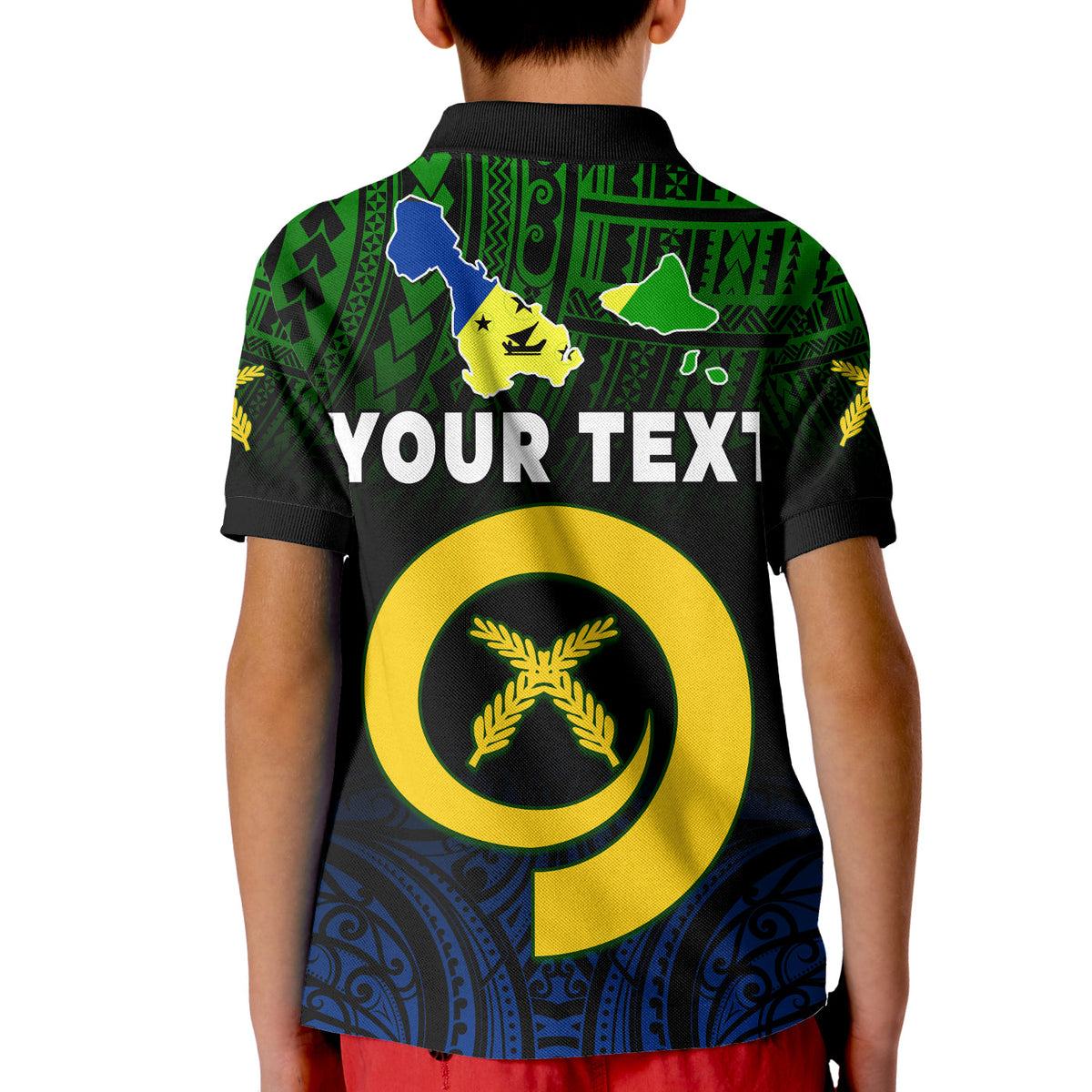 (Custom Personalised) Malampa Province Polo Shirt KID Native Canoe Mix Vanuatu Pig Tusk Black Version LT14 - Polynesian Pride