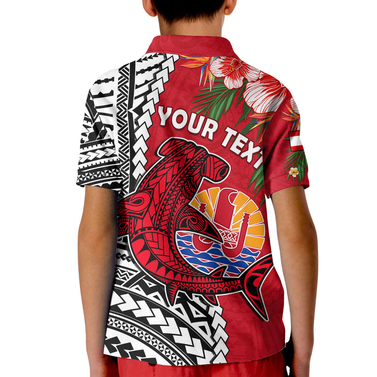 (Custom Personalised) Tahiti Islands Polo Shirt KID Polynesian Shark Mix Tropical Flowers LT14 - Polynesian Pride