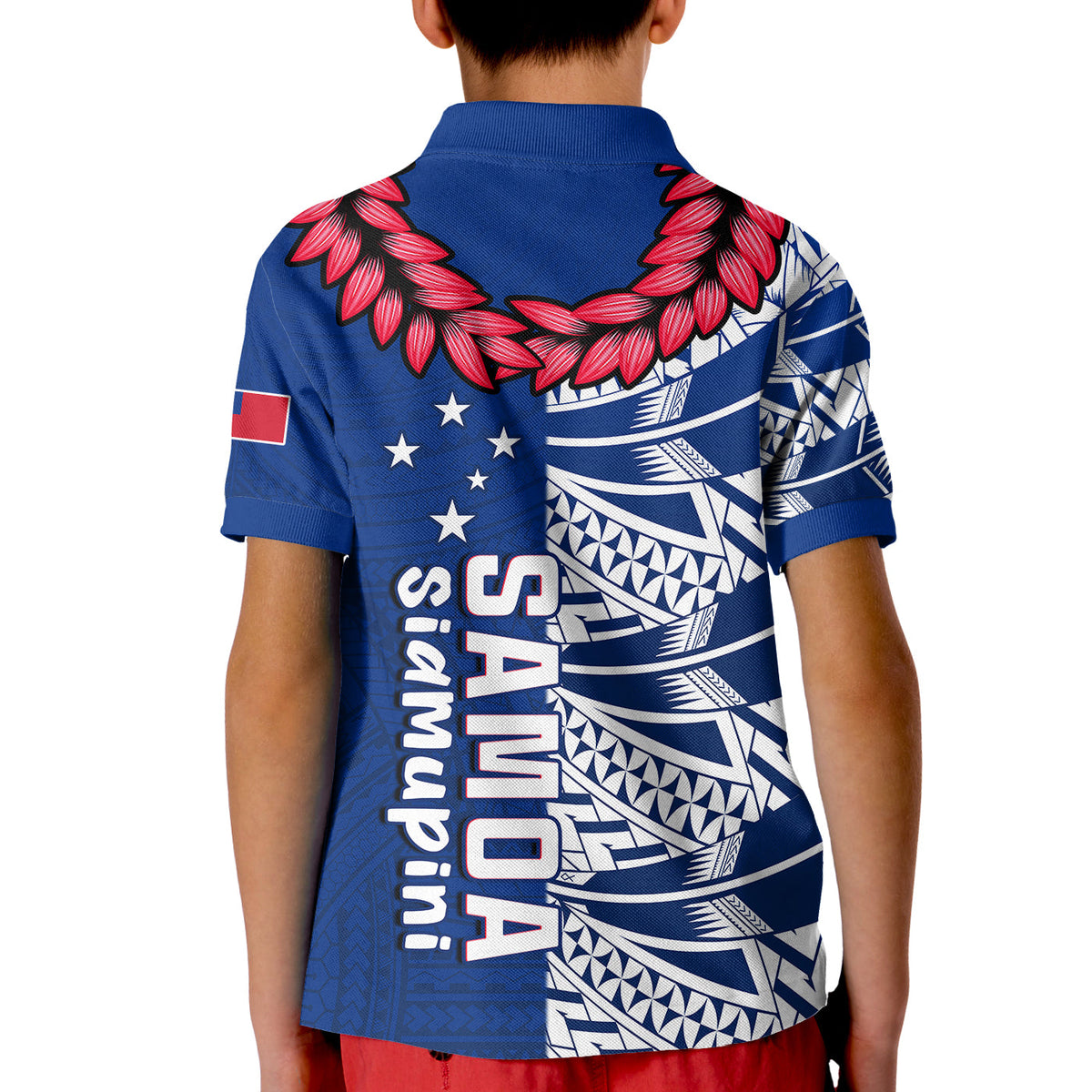 Toa Samoa Rugby Polo Shirt KID Siamupini Ula Fala Blue LT13 - Polynesian Pride