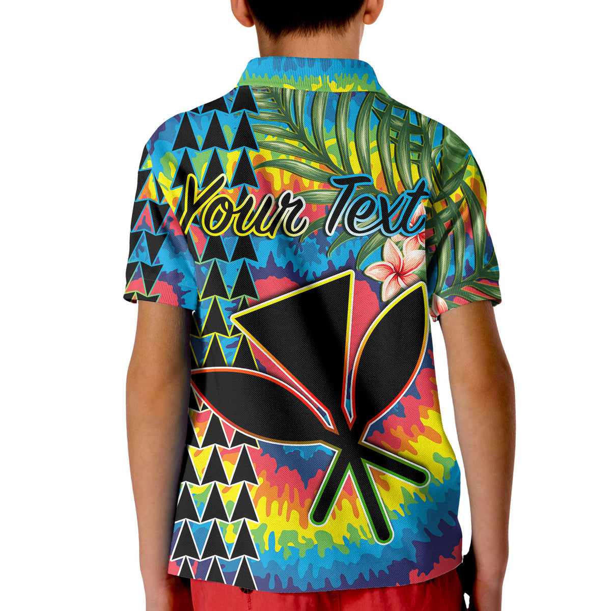 (Custom Personalised) Hawaii Rainbow Tie Dye Polo Shirt KID Flowers Polynesian Hawaiian Tribal LT13 - Polynesian Pride
