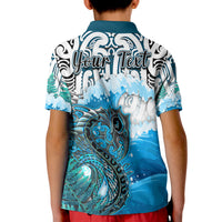 (Custom Personalised) Manaia Maori Polo Shirt KID Fern Aotearoa Blue Waves LT13 - Polynesian Pride