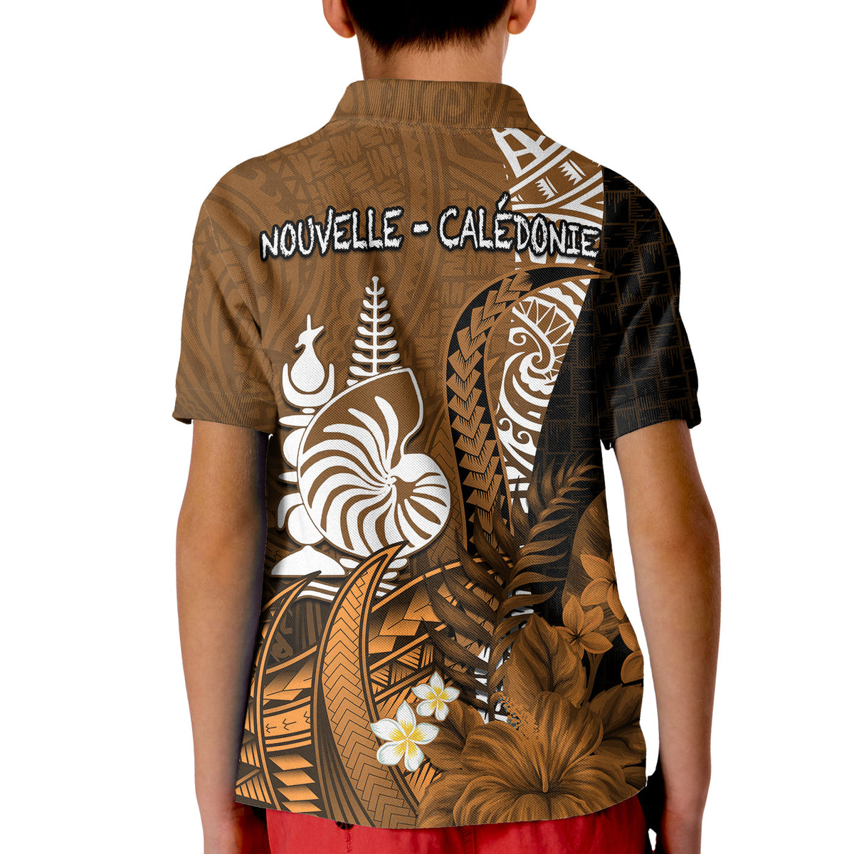 (Custom Personalised) New Caledonia Polo Shirt KID Nautilus Gold Polynesian Hibiscus LT13 - Polynesian Pride