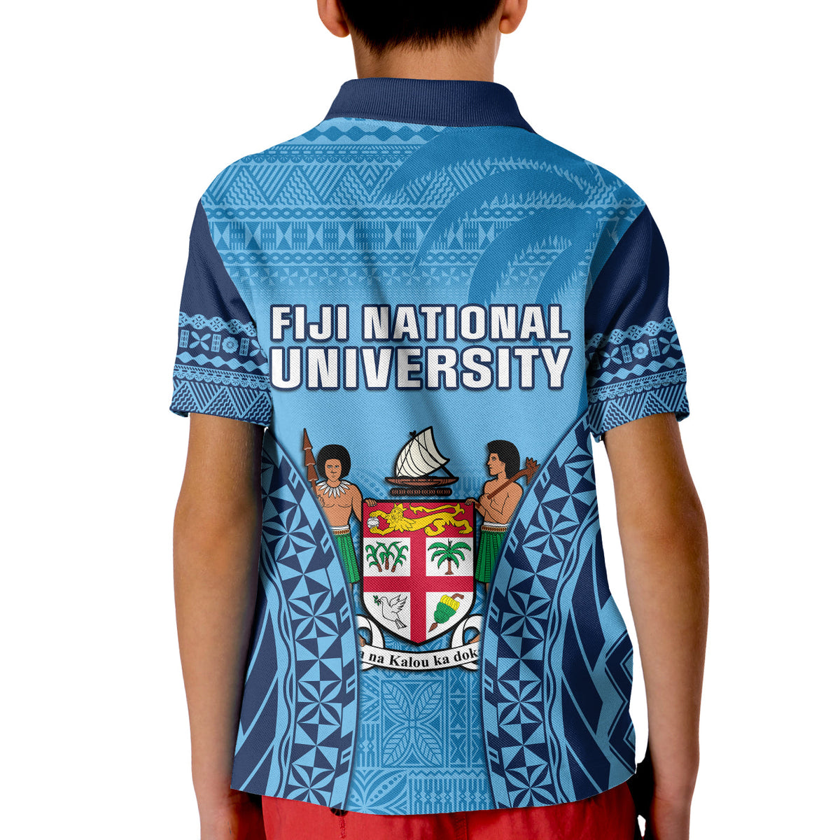 Fiji University Polo Shirt National Fijian Tapa Pattern Blue LT14 - Polynesian Pride