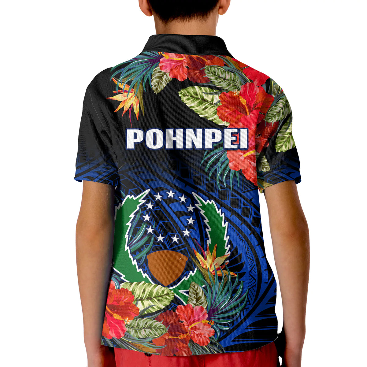 Pohnpei State Polo Shirt KID FSM Hibiscus Flowers Mix Polynesian LT14 - Polynesian Pride
