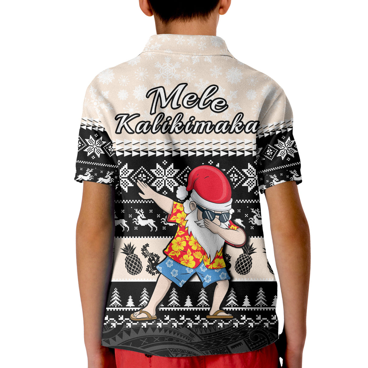 Hawaii Mele Kalikimaka Polo Shirt KID Dabbing Santa Black Merry Christmas LT14 - Polynesian Pride