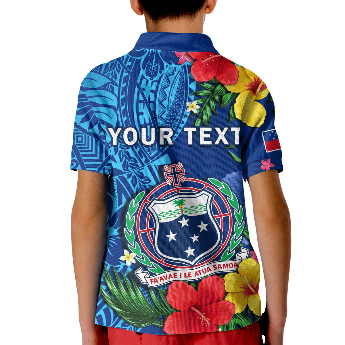 (Custom Personalised) Samoa Polo Shirt KID Coat Of Arms Mix Tropical Flowers LT14 - Polynesian Pride
