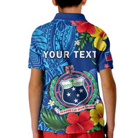 (Custom Personalised) Samoa Polo Shirt KID Coat Of Arms Mix Tropical Flowers LT14 - Polynesian Pride