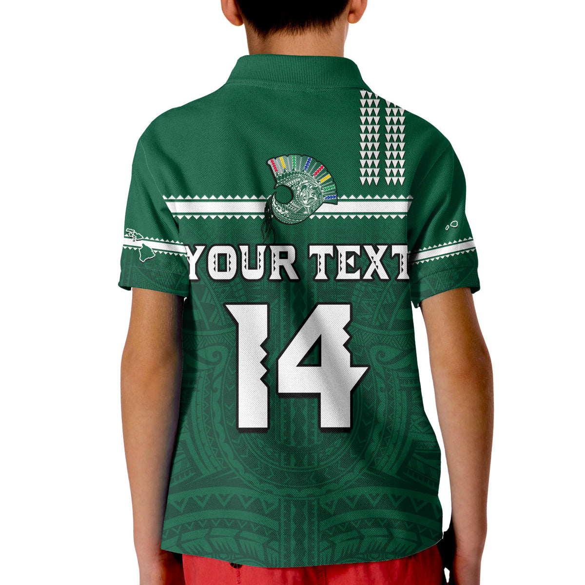 (Custom Text And Number) Hawaii Football Polo Shirt KID Kakau Rainbow Warriors Helmet Go Bows LT14 - Polynesian Pride