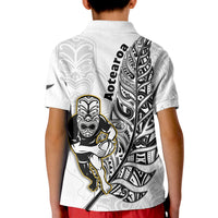 New Zealand Silver Fern Rugby Polo Shirt KID All Black Maori Version White LT14 - Polynesian Pride