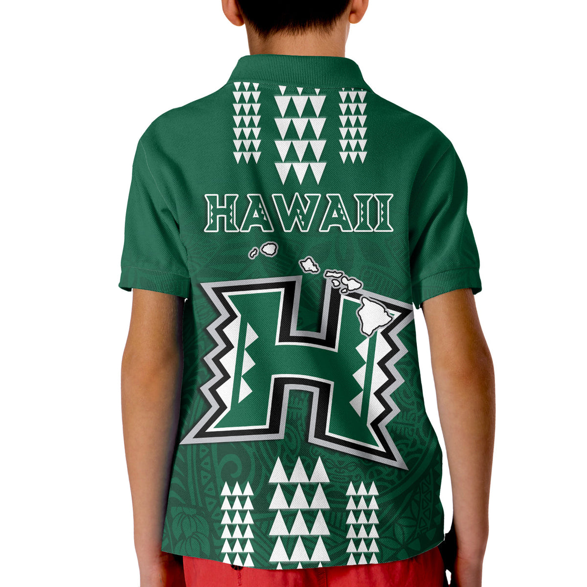 Hawaii Football Polo Shirt KID Kakau Rainbow Warriors Helmet LT14 - Polynesian Pride