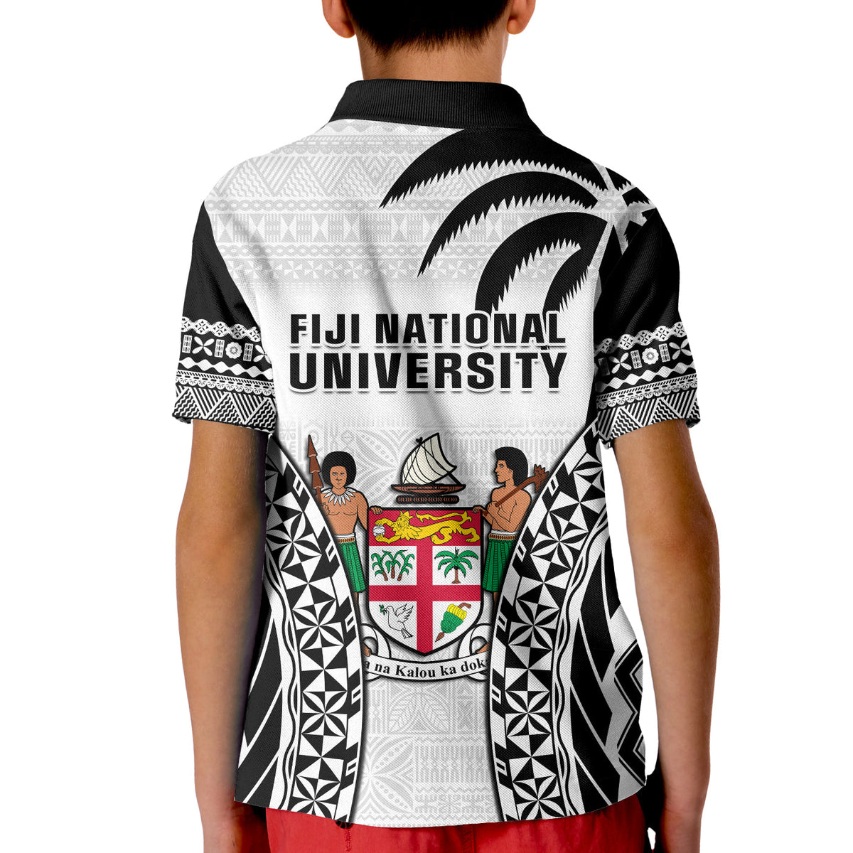 Fiji University Polo Shirt National Fijian Tapa Pattern White LT14 - Polynesian Pride