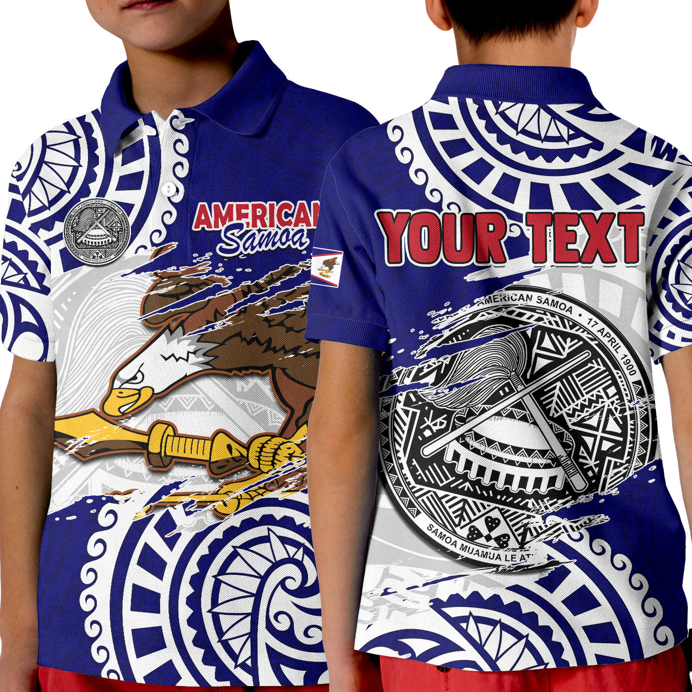 (Custom Personalised) American Samoa Independence Day Polo Shirt KID Polynesian Special Version LT14 Kid Blue - Polynesian Pride