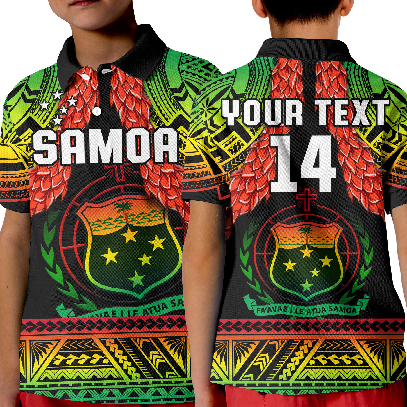 (Custom Text And Number) Samoa Rugby T Shirt KID Teuila Torch Ginger Gradient Style LT14 Youth XL Size14 - Polynesian Pride