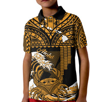 (Custom Personalised) Hawaii Polo Shirt KID Kakau Polynesian Crab With Waves Ver.02 LT14 Kid Gold - Polynesian Pride