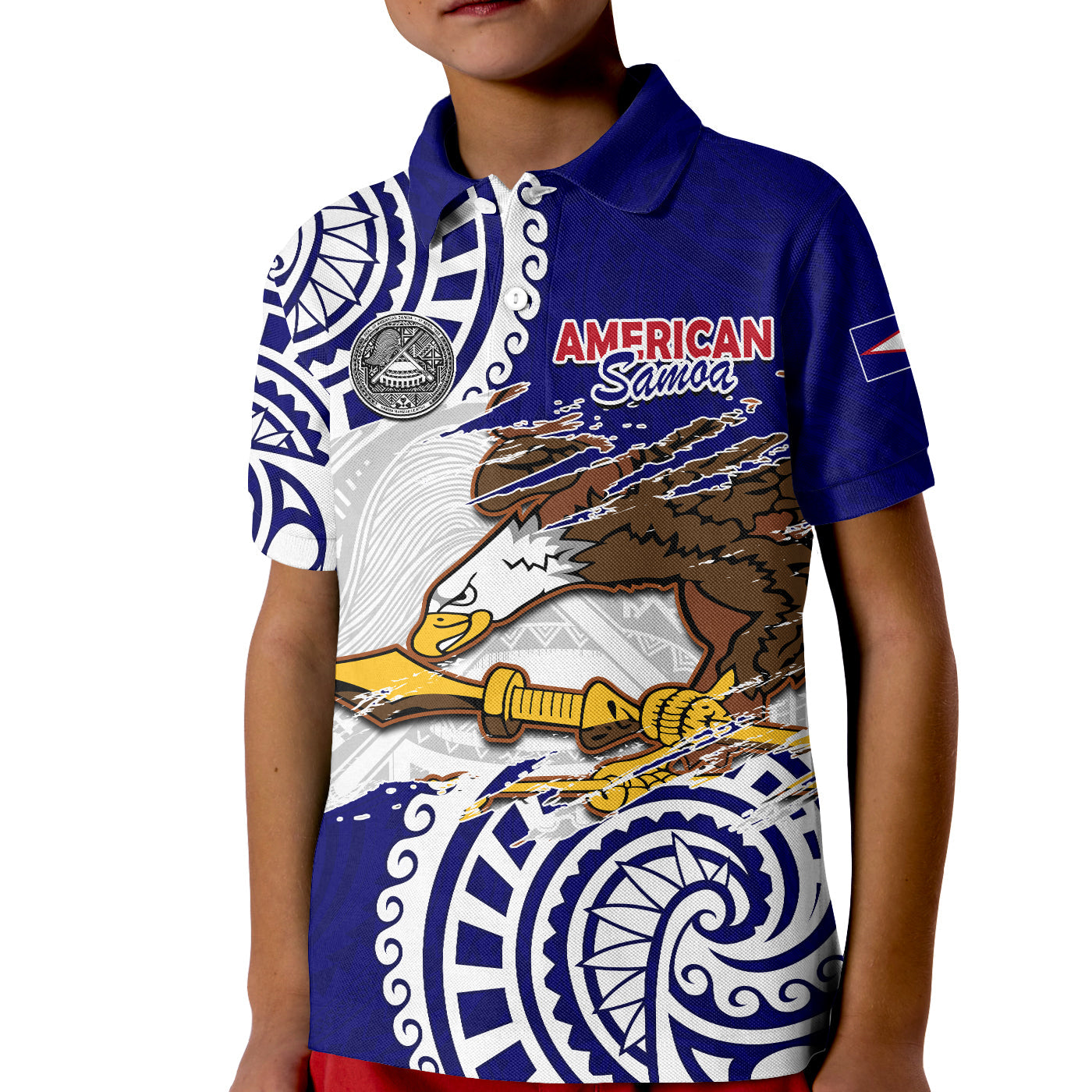 American Samoa Independence Day Polo Shirt KID Polynesian Special Version LT14 Kid Blue - Polynesian Pride