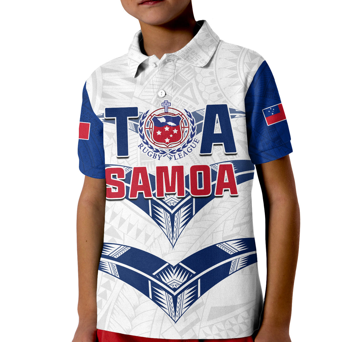 Toa Samoa Rugby Polo Shirt KID Siamupini Proud White LT13 Kid White - Polynesian Pride