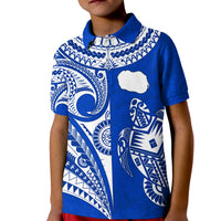 (Custom Text and Number) Rarotonga Cook Islands Polo Shirt KID Turtle and Map Style Blue LT13 - Polynesian Pride
